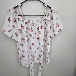 Hippie Rose Floral Off-Shoulder Blouse - White and Pink